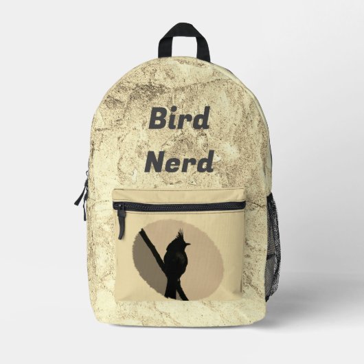 Bird Nerd Silhouette Tan Animal Birdwatcher Bedrukte Rugzak (Voorkant)