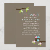 Bird Nest and Blossom Twins Baby shower Kaart (Voorkant / Achterkant)