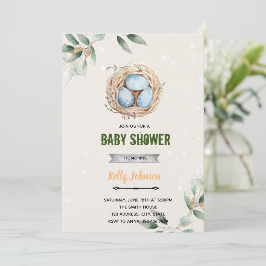 Bird nest doucheuitnodiging kaart (Staand voorkant)