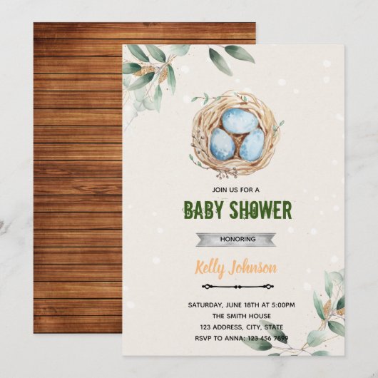 Bird nest doucheuitnodiging kaart (Voorkant / Achterkant)