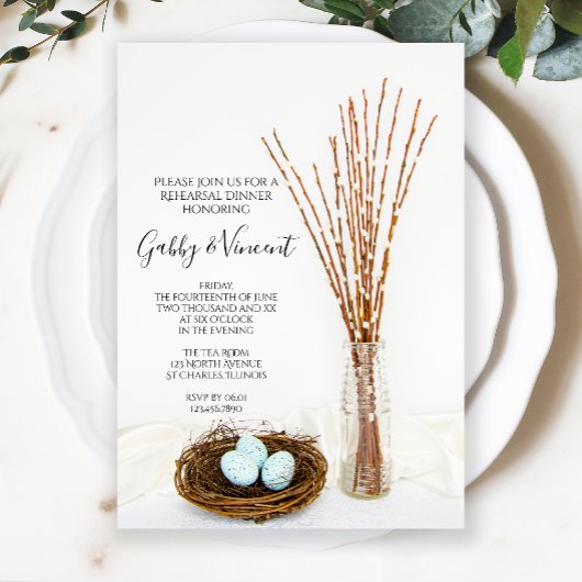 Bird Nest Eggs and Pussy Willows Rehearings Dinner Kaart