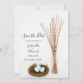 Bird Nest Eggs Pussy Willows Wedding Save the Date (Voorkant)