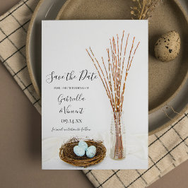 Bird Nest Eggs Pussy Willows Wedding Save the Date