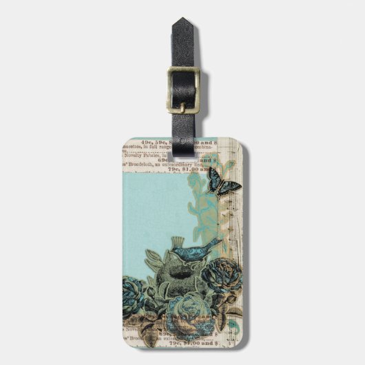 Bird Nest Faux Collage Bagagelabel (Voorkant verticaal)