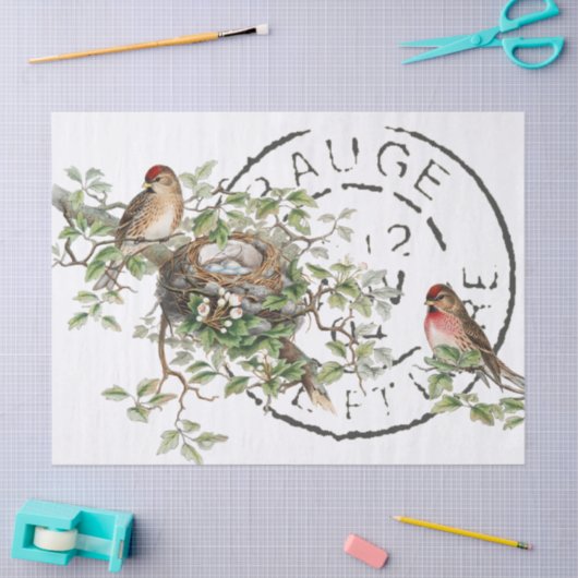 Bird Nest French Postmark  Decoupage Tissuepapier (Craft)
