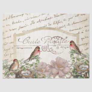 Bird Nest Gold Floral Carte Postale French Script Tissuepapier