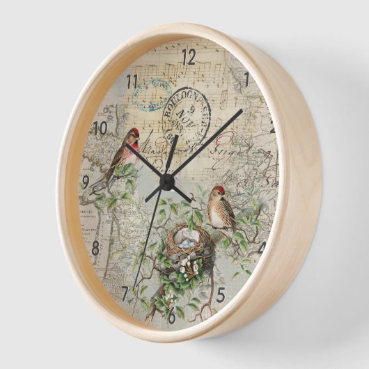 Bird Nest Map Music Franse Postmark Clock (Hoek)