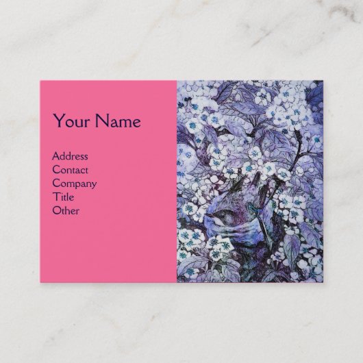 BIRD NEST, monogram, blauw wit roze Visitekaartje (Voorkant)