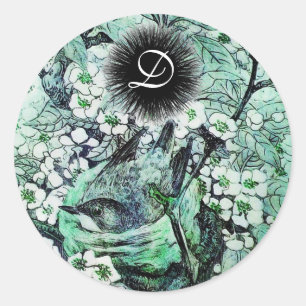 BIRD NEST-monogram, wit groen Ronde Sticker