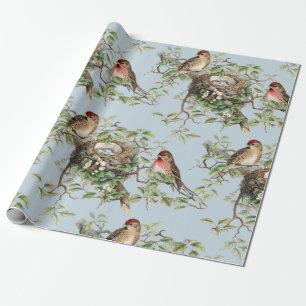 Bird Nest Pattern  Blue Natuur Ontkoppeling Cadeaupapier