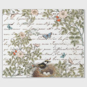 Bird Nest Pink Rose Butterfly Gold French Script Cadeaupapier (Vlak)