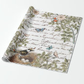 Bird Nest Pink Rose Butterfly Gold French Script Cadeaupapier (Uitgerold)