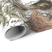 Bird Nest Pink Rose Butterfly Gold French Script Cadeaupapier (Rol Hoek)