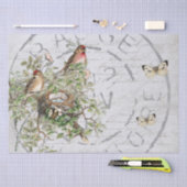 Bird Nest Postmark Butterfly French Script Blue Tissuepapier (Craft)