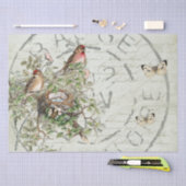 Bird Nest Postmark Butterfly French Script Green Tissuepapier (Craft)