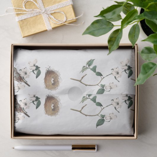 Bird Nest White Flowering Dogwood  Pattern Tissuepapier (Geschenk)