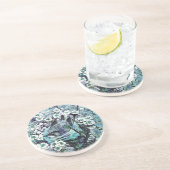 BIRD NEST, wit, blauw blauwgroen Zandsteen Onderzetter (Zijkant)