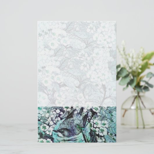 BIRD NEST, wit blauw Briefpapier (Staand voorkant)