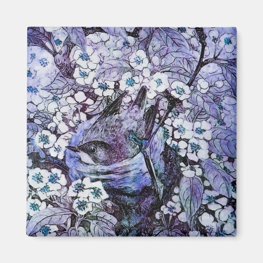 BIRD NEST, wit blauw Magneet (Voorkant)