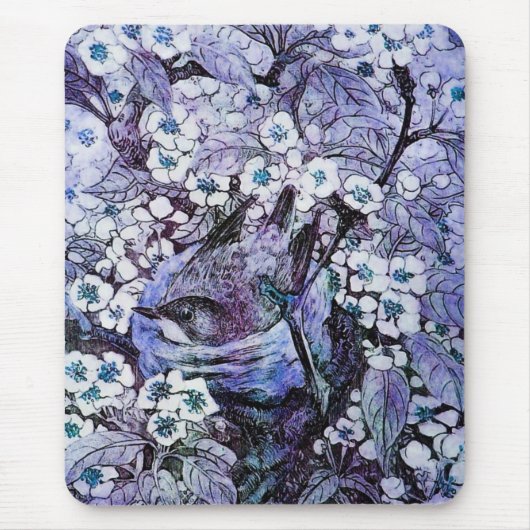 BIRD NEST, wit blauw Muismat (Voorkant)