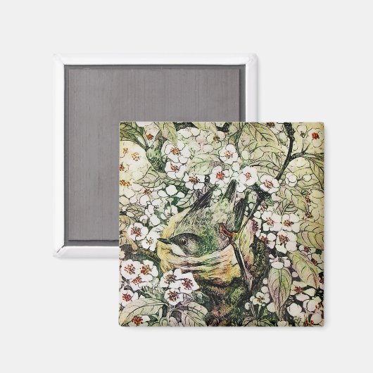 BIRD NEST, wit bruin, geel Magneet (Voorkant / Achterkant)