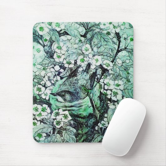 BIRD NEST, wit groen Muismat (Met muis)