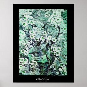 BIRD NEST, wit groen zwart Poster
