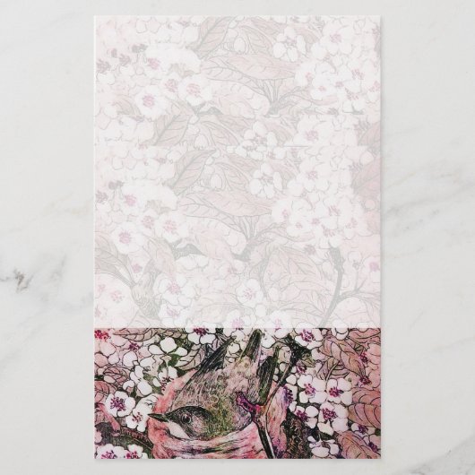 BIRD NEST, wit rood roze Briefpapier (Voorkant)