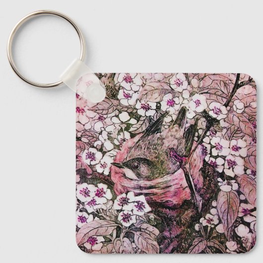 BIRD NEST, wit rood roze Sleutelhanger (Voorkant)