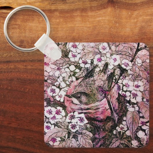 BIRD NEST, wit rood roze Sleutelhanger (Voorkant)