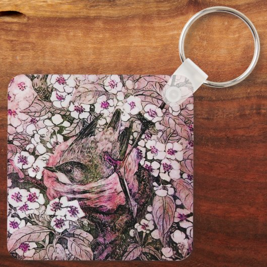 BIRD NEST, wit rood roze Sleutelhanger (Achterkant)