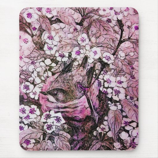 BIRD NEST, wit rood roze violet Muismat (Voorkant)