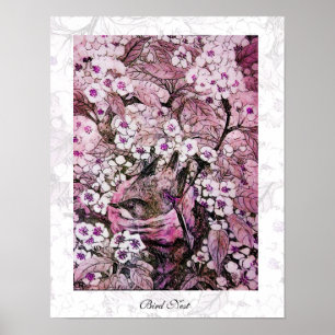 BIRD NEST, wit rood roze violet Poster