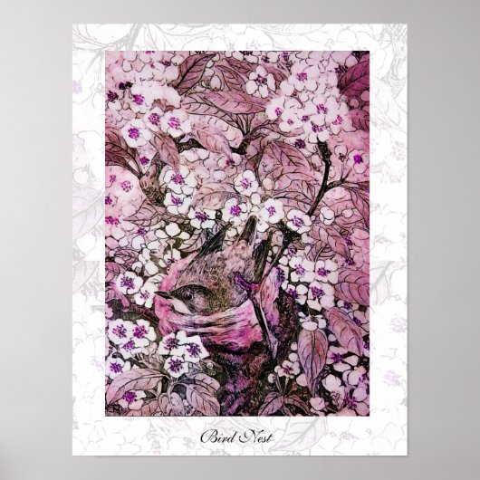 BIRD NEST, wit rood roze violet Poster (Voorkant)