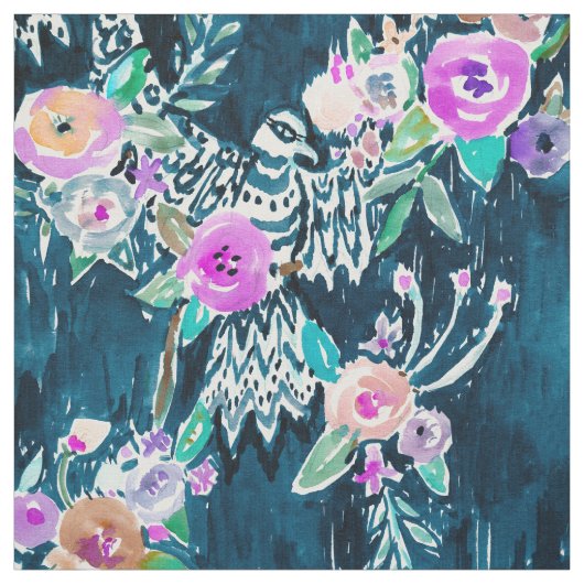 Bird of Hey Floral Waterverf Pattern Stof (Swatch)