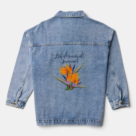 Bird of Paradise Bloemen Bruidsmeisje Naam Denim Jacket (Achterkant)