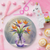 Bird of Paradise Bloemenboeket in Waterverf Papieren Bordje (Feest)