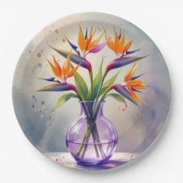 Bird of Paradise Bloemenboeket in Waterverf Papieren Bordje