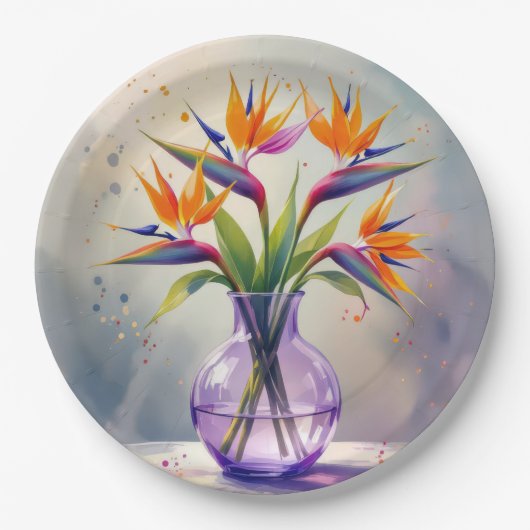 Bird of Paradise Bloemenboeket in Waterverf Papieren Bordje (Voorkant)