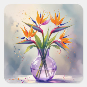 Bird of Paradise Bloemenboeket in Waterverf Vierkante Sticker