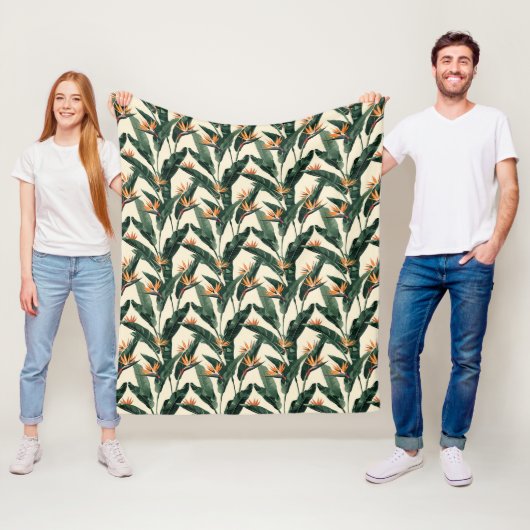 Bird of Paradise Botanical Pattern Fleece Deken (In situ)