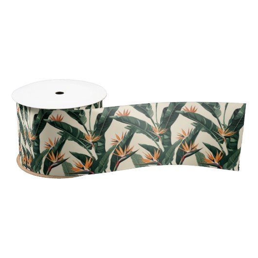 Bird of Paradise Botanical Pattern Satijnen Lint (Spoel)