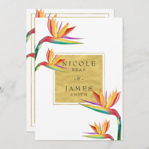 Bird of Paradise Elegant Goud Wit Bruiloft Kaart