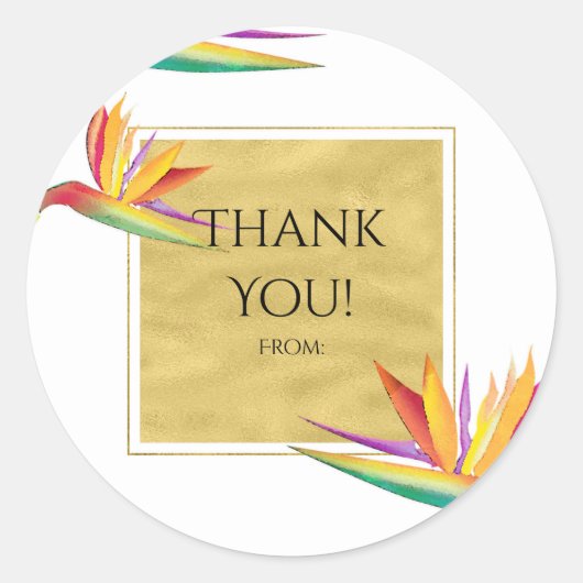 Bird of Paradise Elegant Goud Wit Trouwgunst Ronde Sticker (Voorkant)