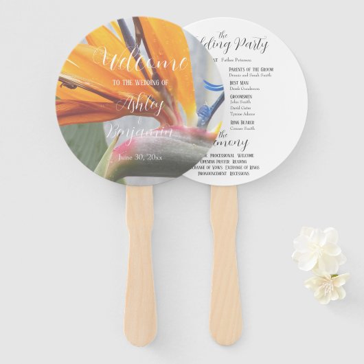 Bird of Paradise Floral Wedding Ceremony Programma Handwaaier (Voorkant en achterkant)