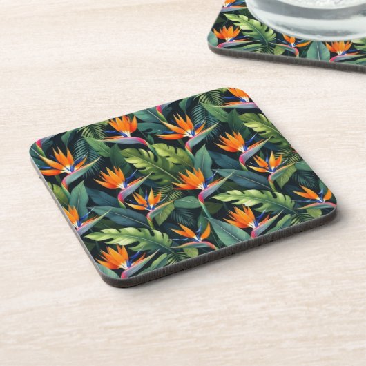 Bird of Paradise Flower Pattern Coasters Bier Onderzetter (Linkerzijde)