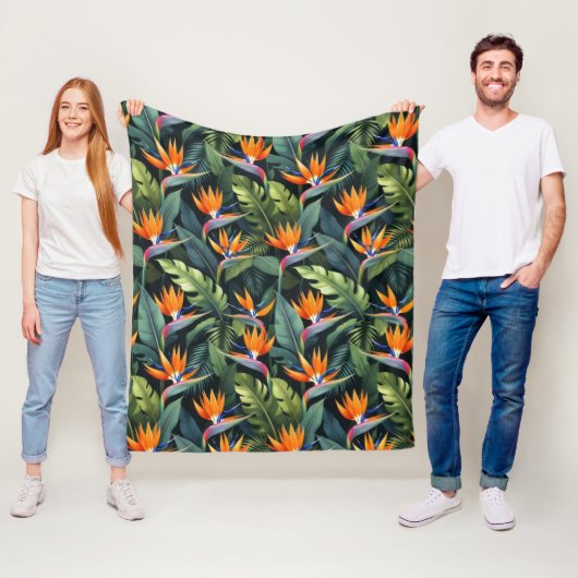 Bird of Paradise Flower Pattern Fleece Deken (In situ)