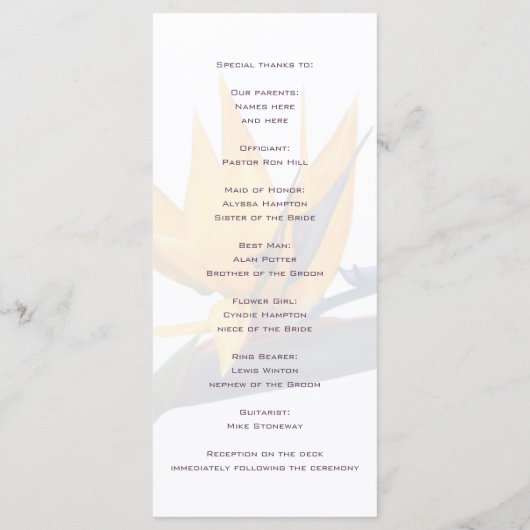 Bird of paradise Flower Wedding Programme Tall Programmakaart (Achterkant)