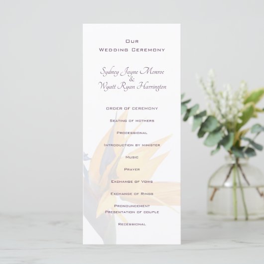 Bird of paradise Flower Wedding Programme Tall Programmakaart (Staand voorkant)