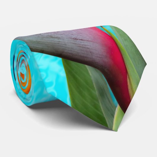 Bird of Paradise Flowers Aqua Blue Stropdas (Opgerold)